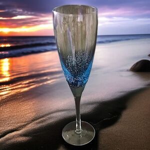 Roscher Co Teal Blue Bubbly Champagne Wine Glass SINGLE Air Bubbles Blown Glass